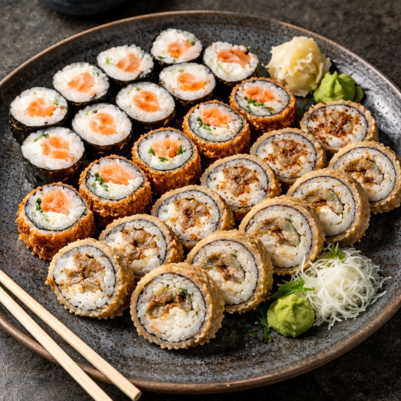 Combo completo com 72 unidades para compartilhar: hot filadélfia crocante, hot skin saboroso e makimonos filadélfia fresquinhos. Ideal para reunir a galera! #combo72 #sushilovers #japaemcasa #hotroll #deliveryjapa