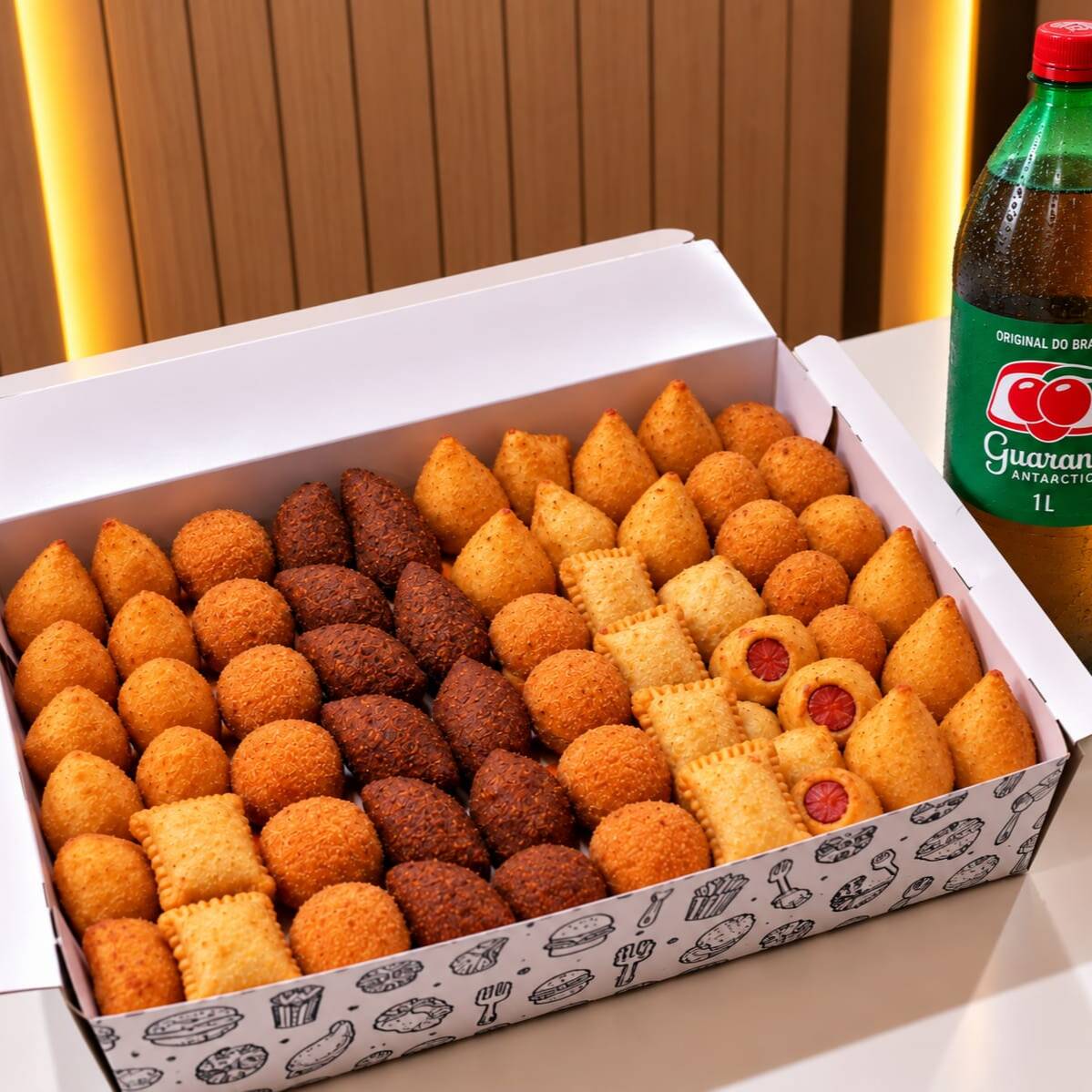 100 Mini salgados diversos + artartica 1 litro