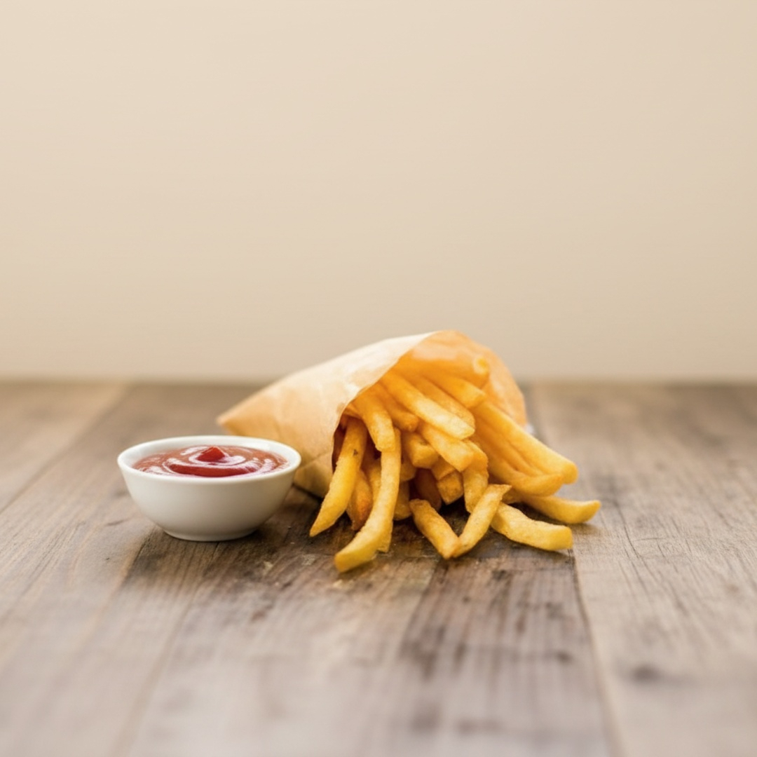 Batata frita creme de alho tomate cebola roxa salsinha repolho