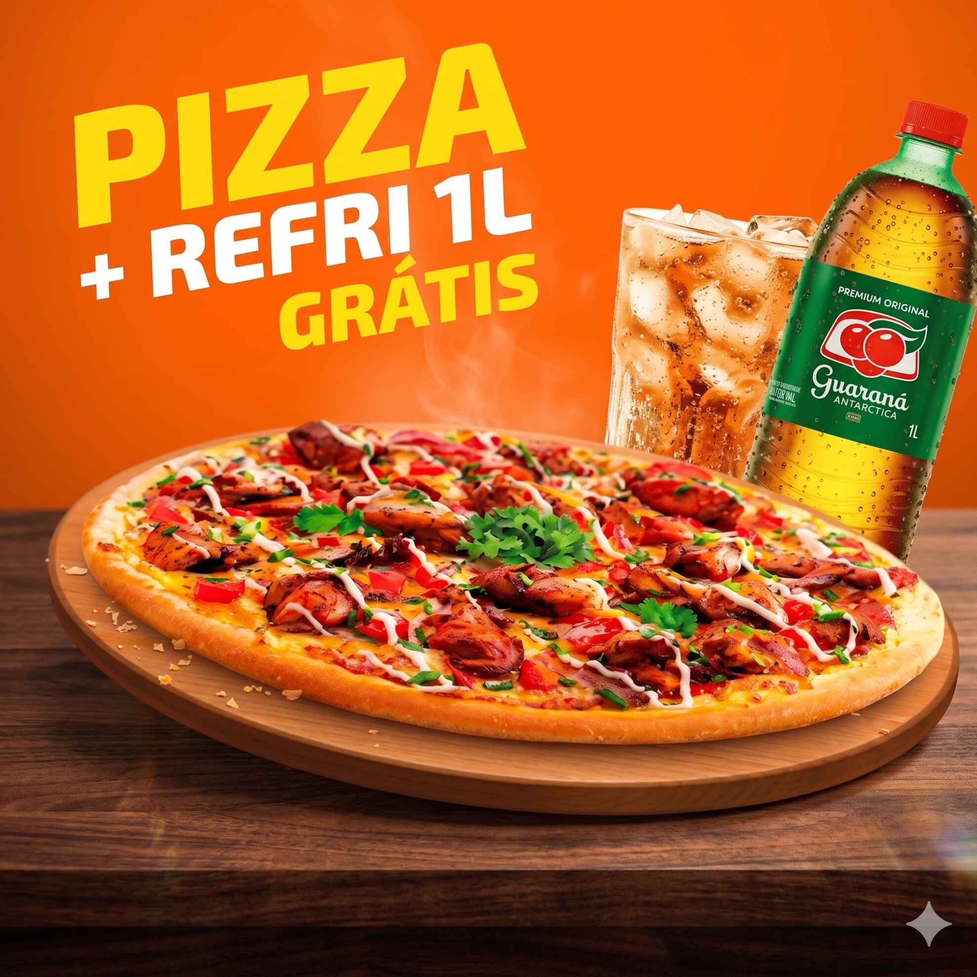 izza grande com massa artesanal, coberta com molho de tomate e queijo mussarela. Metade da pizza recebe uma generosa camada de calabresa fatiada, cebola e orégano, enquanto a outra metade é preparada com bastante mussarela e orégano, garantindo o equilíbrio perfeito entre os sabores clássicos.
Acompanha 1 refrigerante de 1 litro gelado para completar a refeição.