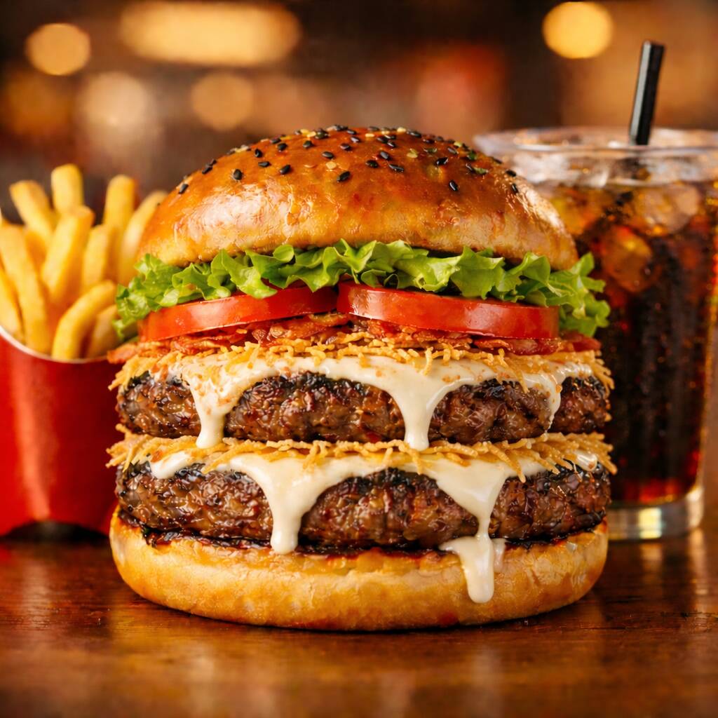 Combo Cheese Burguer clasica doble carne + Papas