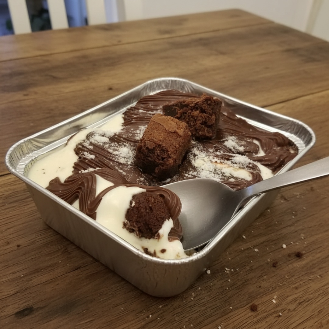 Pedacinhos de brownie, creme de leite Ninho e muuuuita Nutella Original
(embalagem de 220ml)