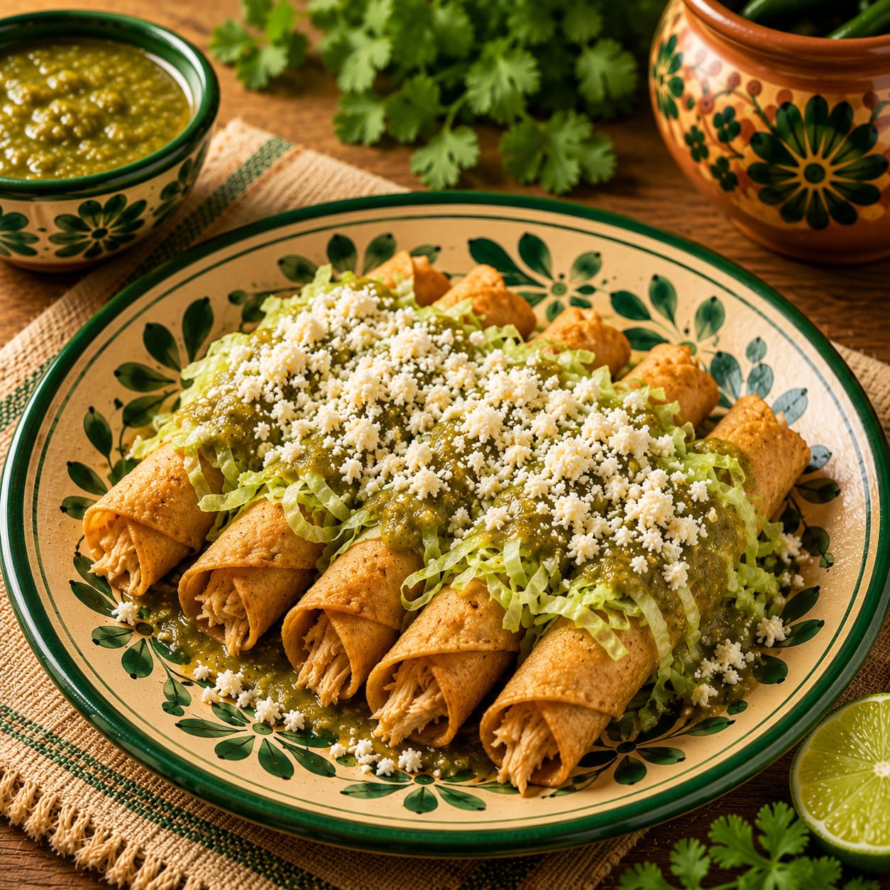 Orden de Tacos Dorados de Queso Salsa Ranchera