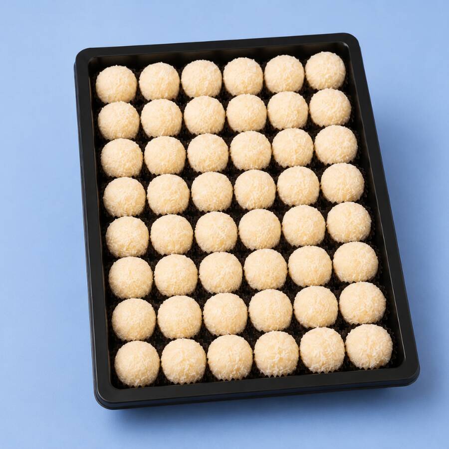 Meio Cento de Festa com 50 unidades dos nossos irresistíveis Brigadeiros de Beijinho produzidos artesanalmente com ingredientes de qualidade e muito leite condensado. Macios, cremosos e que derretem na boca. Um sabor irresistível para qualquer ocasião!