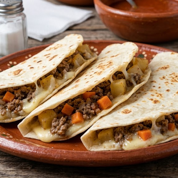 Quesadillas de Harina Carne Molida en Picadillo