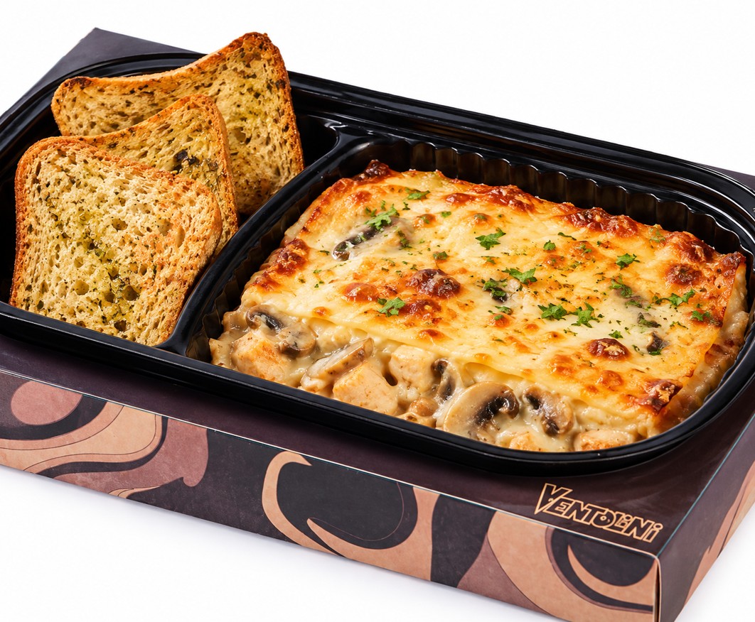 Lasagna de pollo y champiñones