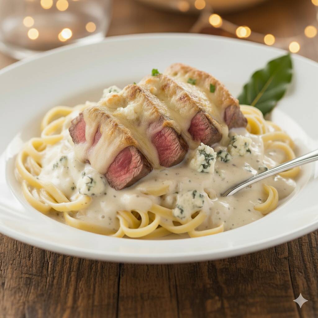Saboreie nossa deliciosa combinação de iscas de filé mignon suculentas e macias, servidas sobre fettuccine al dente e cobertas com um irresistível molho cremoso de queijo gorgonzola. Cada garfada é uma explosão de sabores, com a carne macia contrastando perfeitamente com a cremosidade do queijo e a textura firme e sedosa da massa. O aroma tentador vai conquistar seu paladar antes mesmo da primeira mordida. Uma experiência gastronômica única, perfeita para os amantes da carne e dos queijos intensos. Venha se deliciar e descobrir um novo patamar de prazer culinário!