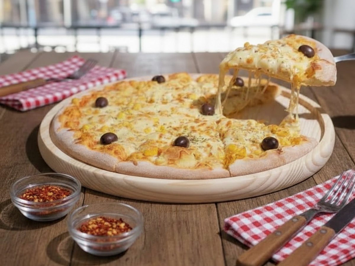 Escolha até 2 sabores irresistíveis e aproveite uma explosão de sabores em cada pedaço. Uma pizza grande com 8 fatias, perfeita para dividir!