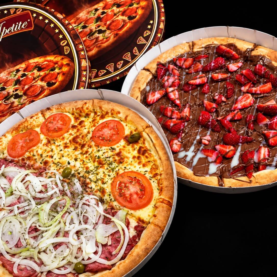 Duas Pizzas Grandes, 1 Calamussa 1 Chocolate com Morango