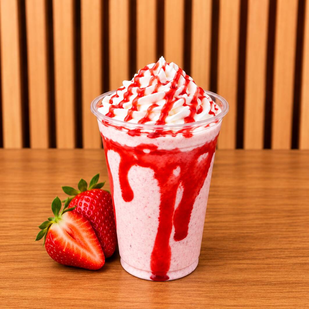Super cremoso e geladinho! Batido na hora com sorvete premium. Escolha 1 sabor de sorvete e 1 calda inclusa para acompanhar.