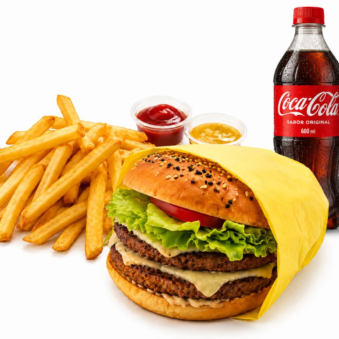 "Combo Marciana Hamburguesa Doble con Papas y Soda