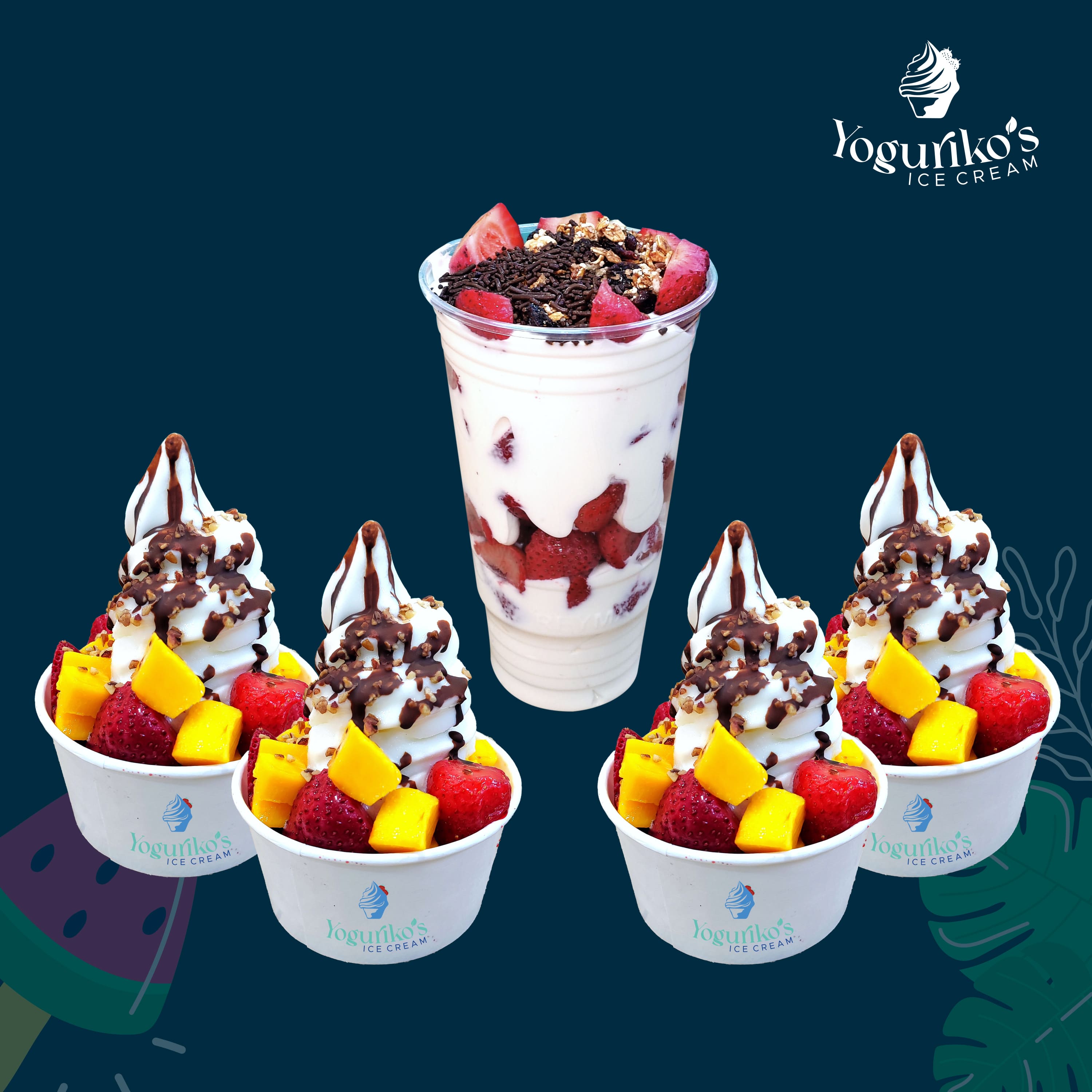 4 Helados Yogurikos GRANDES + 1 Fresas Familiares