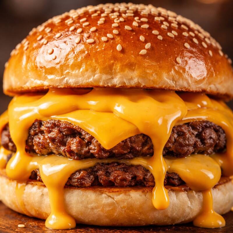 Pão, 2 queijos cheddar, 2 carnes bovino 110g