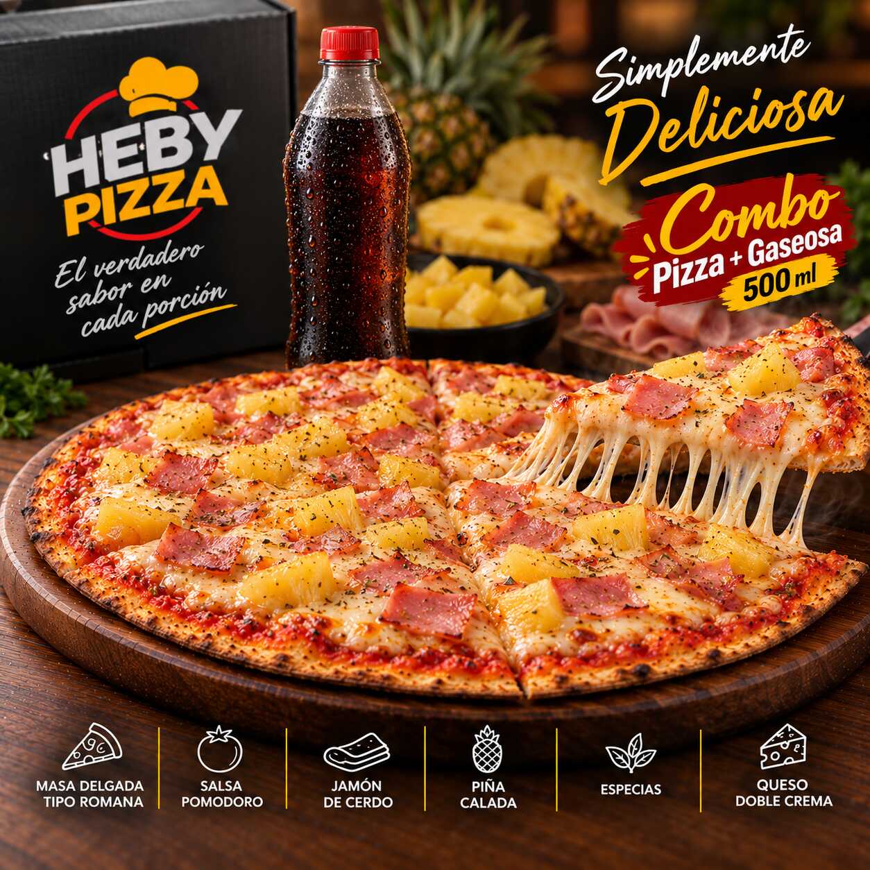 COMBO PIZZA HAWAIANA + PEPSI 400 Ml