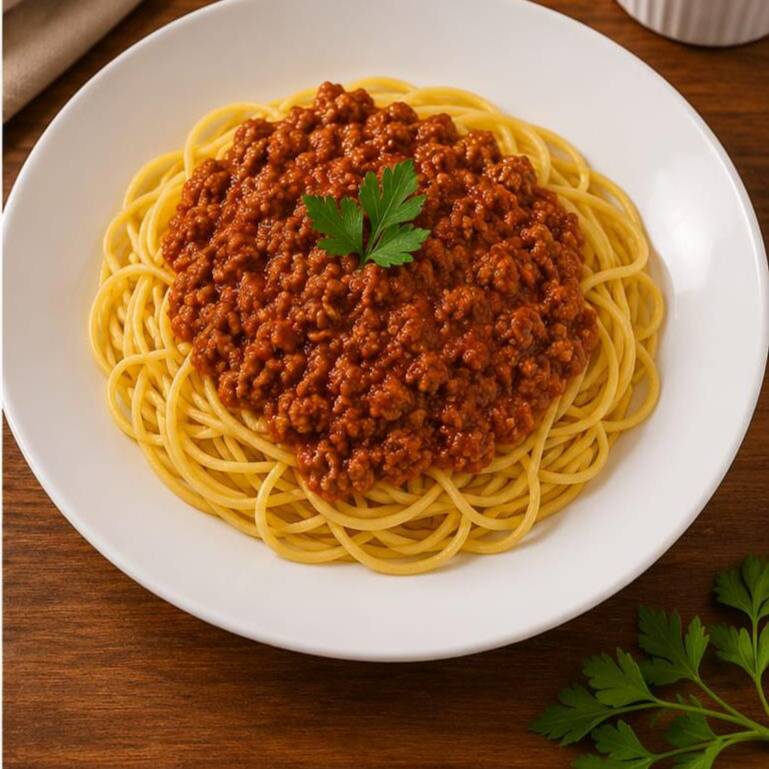 Spaguete à Bolonhesa
Massa artesanal servida na marmita M (aprox. 500g), coberta com um saboroso molho bolonhesa feito com carne moída e molho de tomate caseiro.