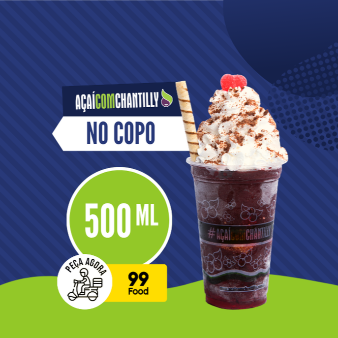 Seu açaí orgânico, batido com frutas de verdade, sem química, uma experiência incrível, montado no copo de 500ml com vários opções de doces e coberturas, e para fechar você pode escolher entre nosso delicioso chantilly artesanal  ou nosso espetacular creme de tapioca !