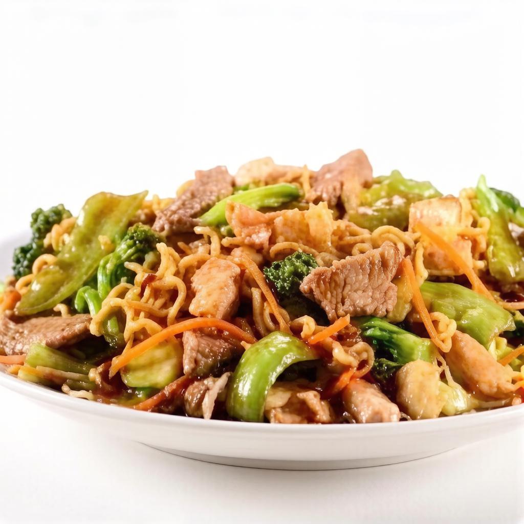 Aprecie o Yakisoba Misto, uma combinação perfeita de frango e carne, trazendo o melhor dos dois mundos em um prato saboroso e equilibrado.