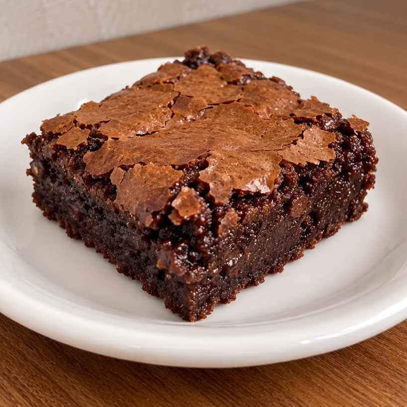 Brownie clássico de chocolate intenso, com textura macia por dentro e casquinha levemente crocante por fora. Simplesmente irresistível!