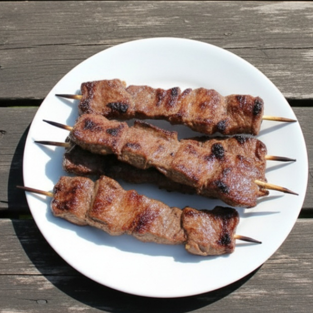 Para os amantes de um bom churrasco, o nosso Espeto de Carne é simplesmente imperdível! Feito com cortes selecionados, marinados em temperos especiais que realçam o sabor, e grelhado até o ponto perfeito: suculento por dentro e com uma crosta dourada irresistível por fora. Cada mordida é uma explosão de sabor que vai deixar você querendo mais. Um clássico do nosso cardápio que é sucesso garantido! Acompanha Farofinha E Chimichurri. Os Acompanhamentos são Cortesia e proporcionais a gramatura do pedido.