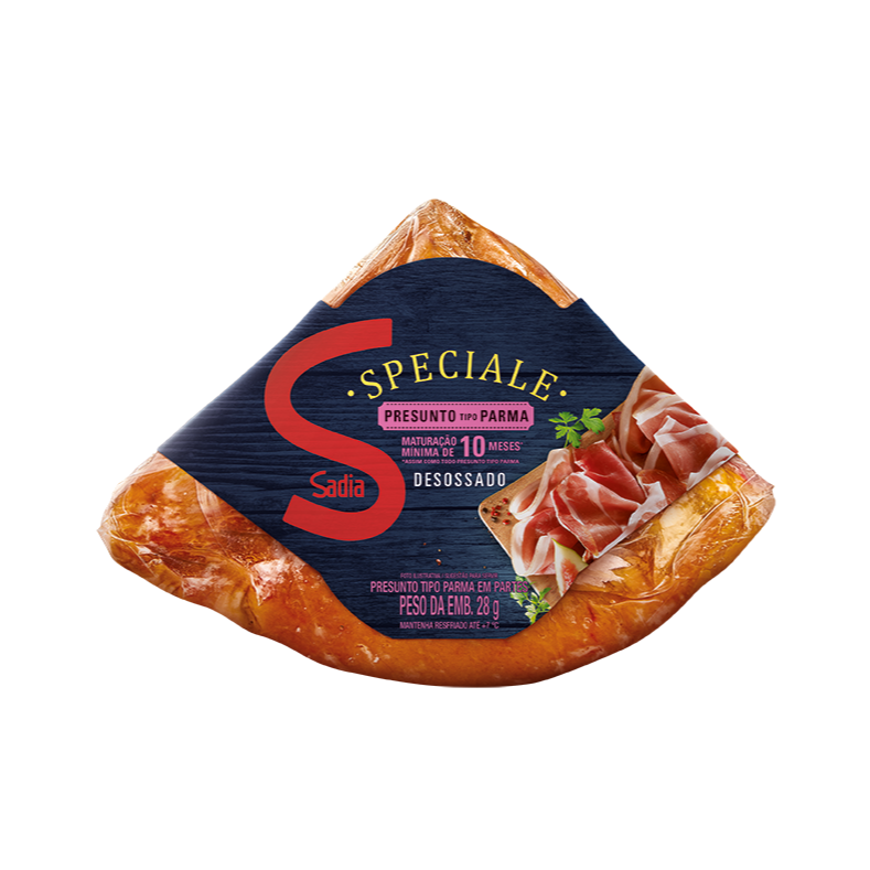 Presunto de Parma de altíssima qualidade, curado lentamente, garantindo textura delicada e sabor suave com salinidade equilibrada. Um frio nobre e sofisticado. • Características: salinidade suave, textura macia. • Diferencial: cura tradicional e qualidade premium.