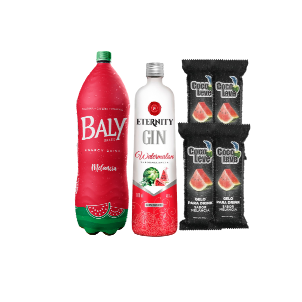 Combo de Gin Eternity Melancia - 4 Gelos de Melancia + 1 Energético Baly 2L Melancia - 4 Copos