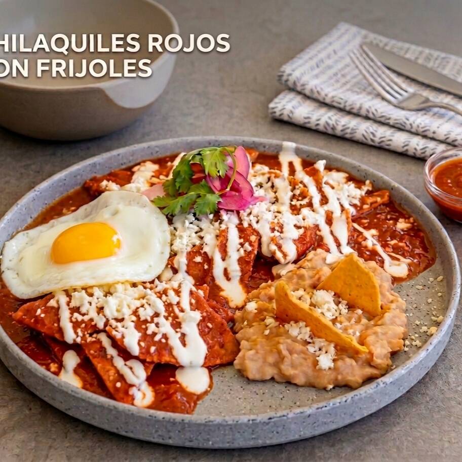 Chilaquiles Rojos con 1 Huevo Estrellado