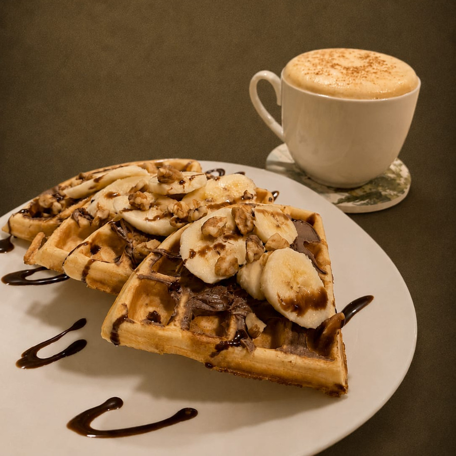 Banana Waffle (con Plátano, Cajeta y Nuez)