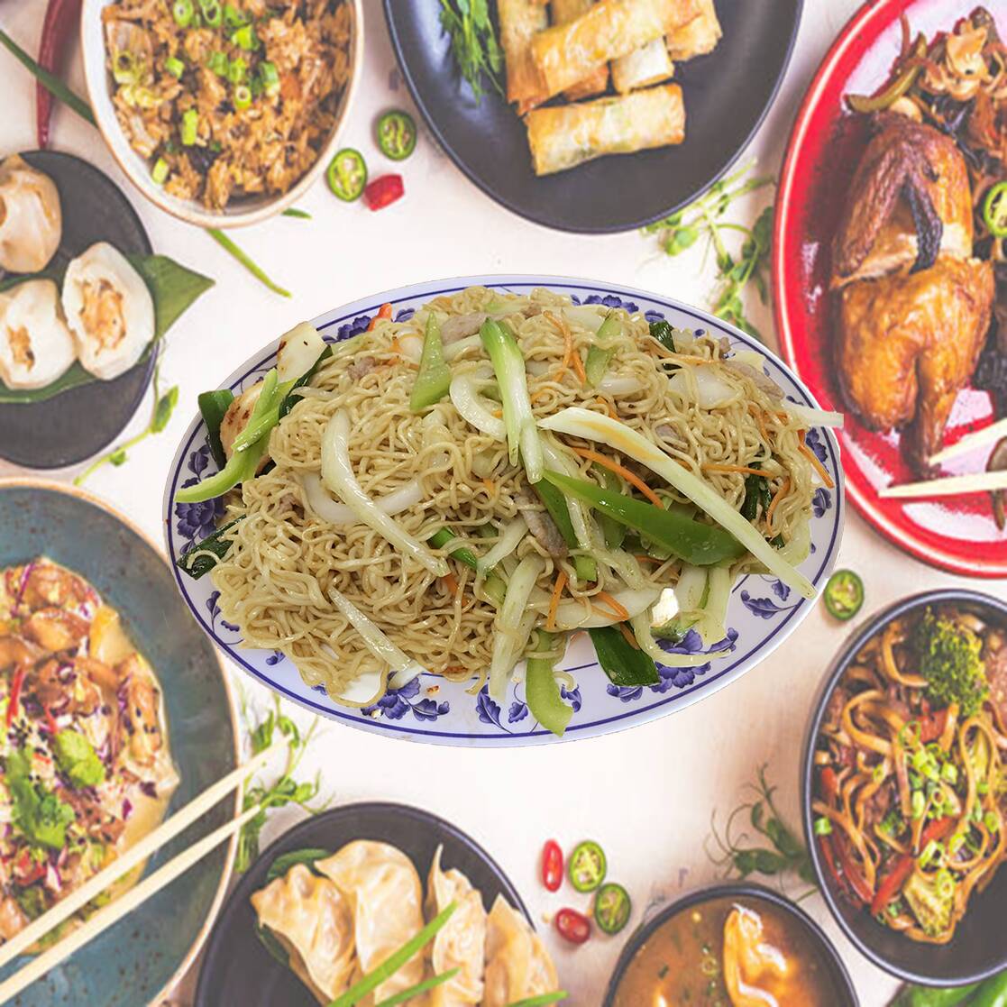 Chow mein con camarones