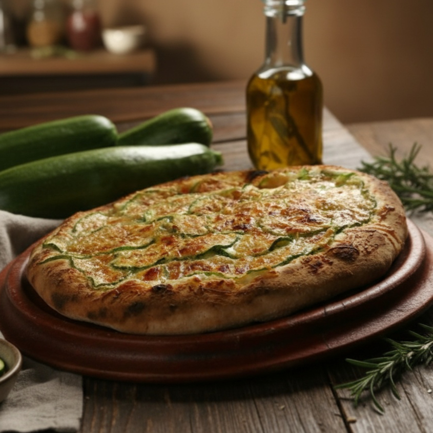 presunto abobrinha, mussarela, pitada de alho frito