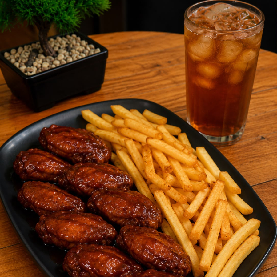 8 Alitas + Papas + Bebida