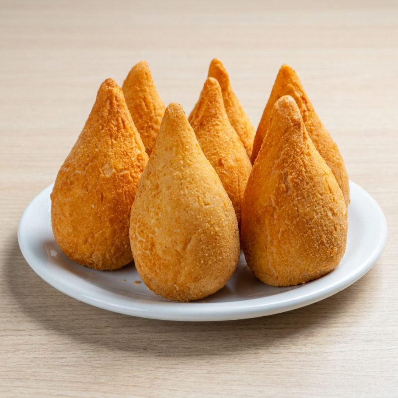 Coxinha gigante recheada com frangopicante e queijo, perfeita para os amantes de sabores intensos.