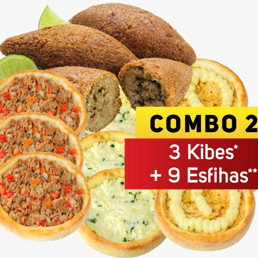3 esfihas de carne + 3 esfihas de queijo + 3 esfihas de frango c catupiry+ 3 kibes