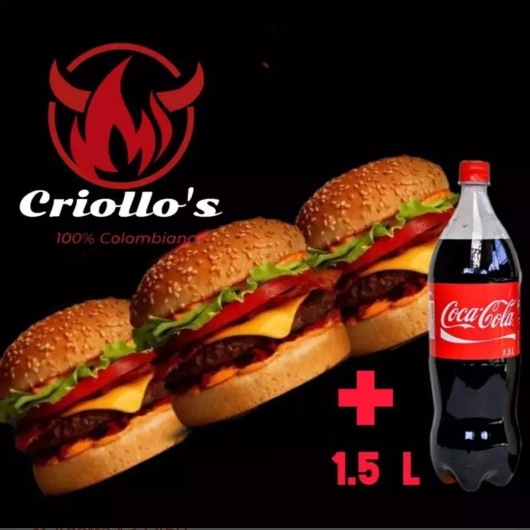 COMBO 3 HAMBURGUESAS + COCA -COLA 1.5 L