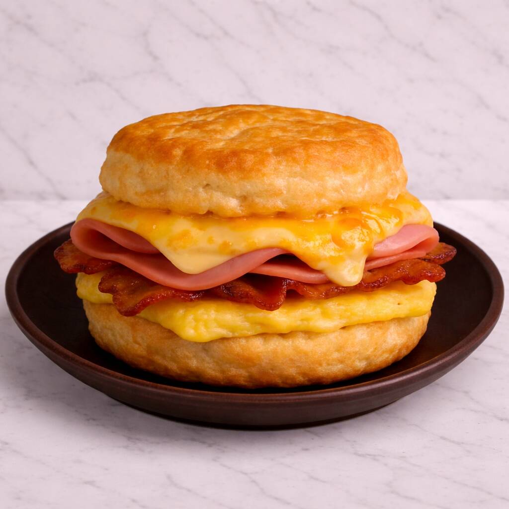 Bisquet con Huevo, Queso, Jamón y Tocino