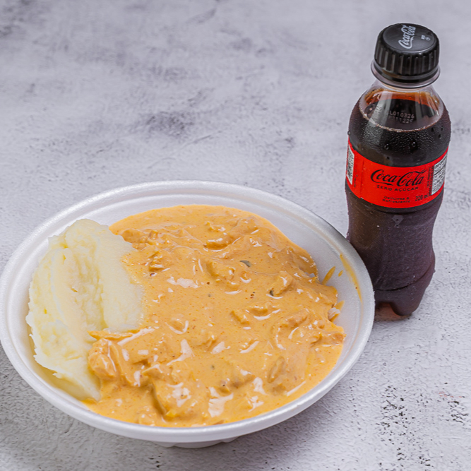 Marmita Individual 400 Gramas - Acompanha Arroz, Estrogonofe de frango, Purê e Coca Zero Pet 200 ML (Marmita Indicada para 01 Pessoa)