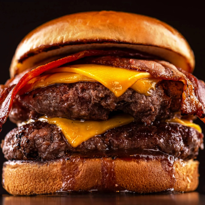 2 HAMBURGUER DE 120 GRMAS CADA, BACON , CHEDDAR EM FATIAS, MAIONESSE DEFUMADA