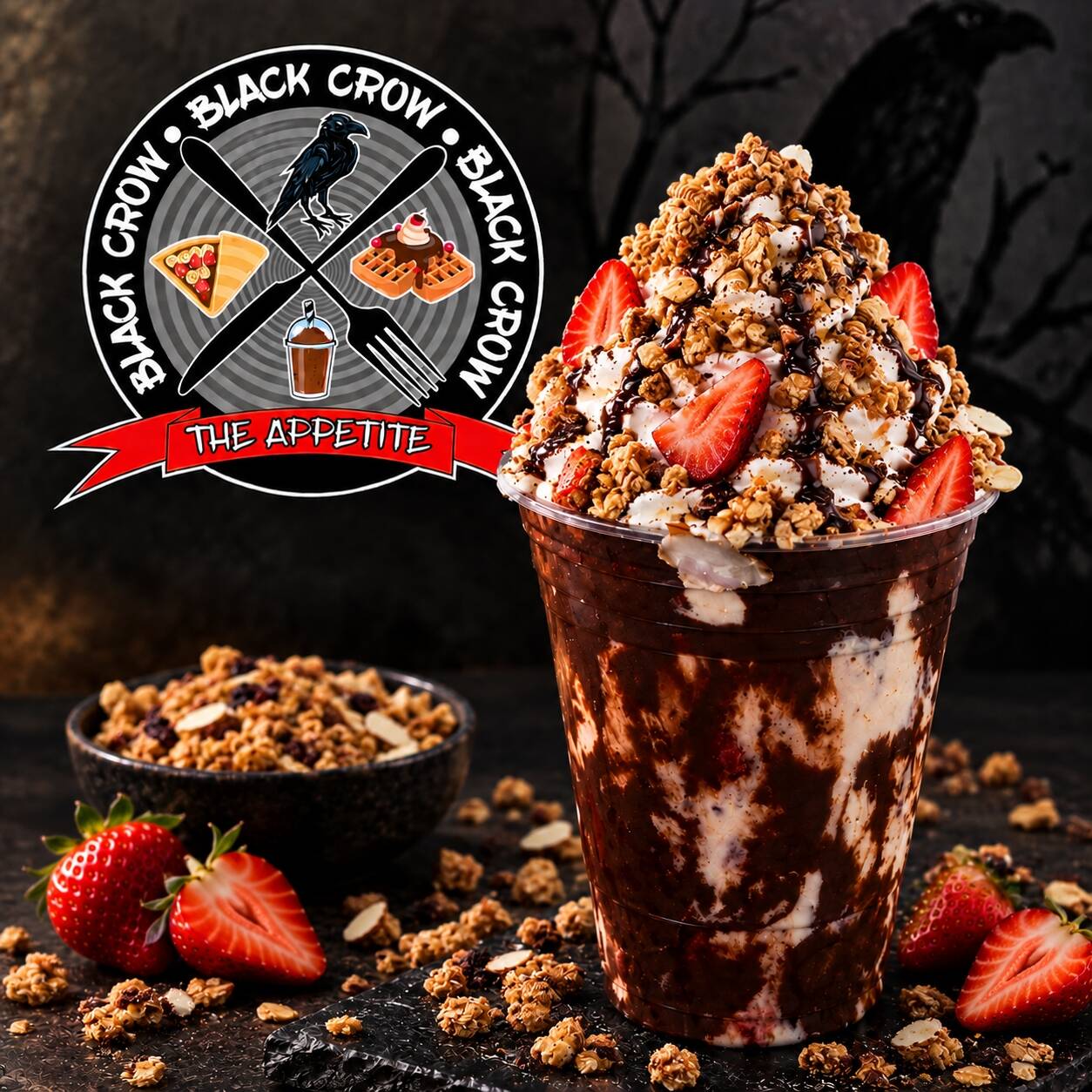 Fresas con crema, nutella y granola