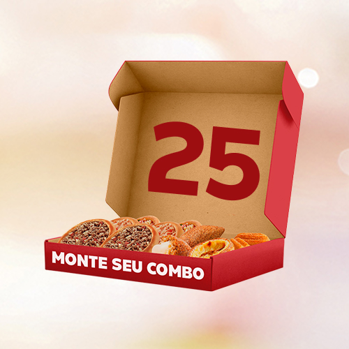 Escolha itens variados combine os produtos como quiser e bom apetite: Minikibe com Cremely, Minichurros de Doce de Leite, Pastel de Belém, Bib's Donuts, Esfihas: Carne, Calabresa com Mussarela e Frango, Carne com Mussarela, Frango com Cremely, Italianinha, Espinafre com Cremely, Queijo, Esfiha Folhada de Carne, Esfiha Folhada de Carne com Coalhada ou Esfiha Folhada de Quatro Queijos com Cremely.