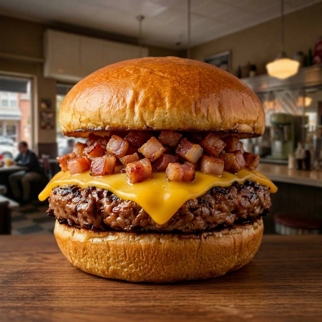 Pão, Hamburguer, queijo, bacon