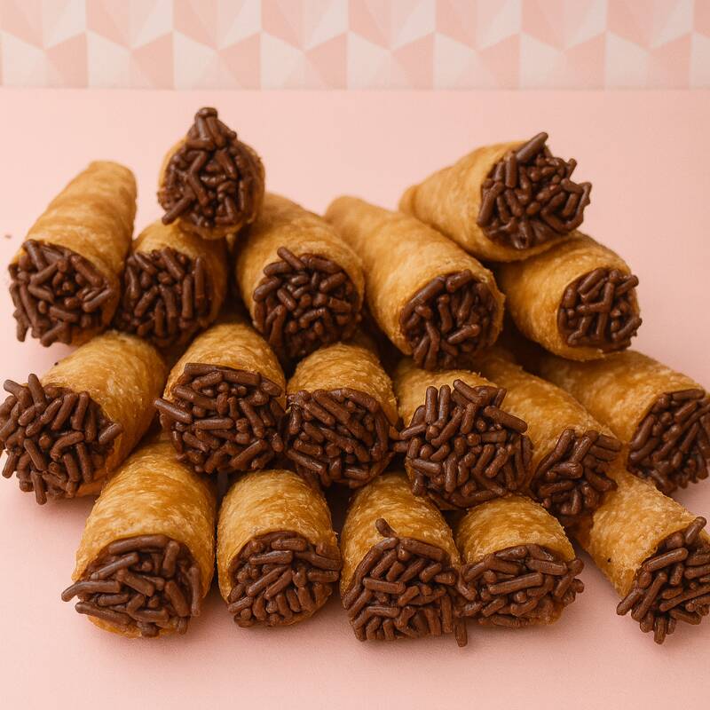 Aquele clássico de festa que todo mundo ama! Nossos canudinhos são feitos diariamente para garantir a crocância, com recheios cremosos que derretem na boca. Perfeito para matar a saudade. Sabores disponíveis: Chocolate cremoso, Leite e/ou Morango. Escolha os seus!