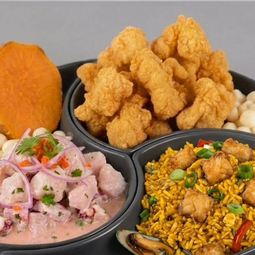 Trío Marino con Chaufa de Pescado o Mariscos