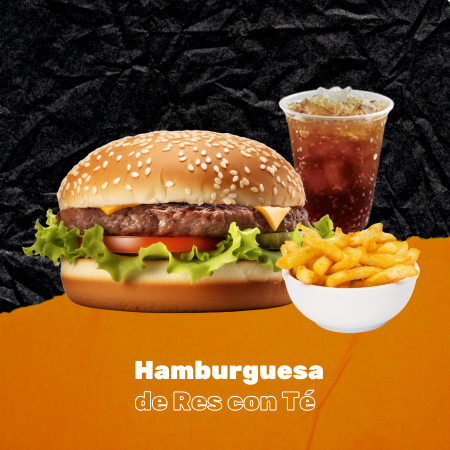 Hamburguesa de Res + Papas + Té de Durazno