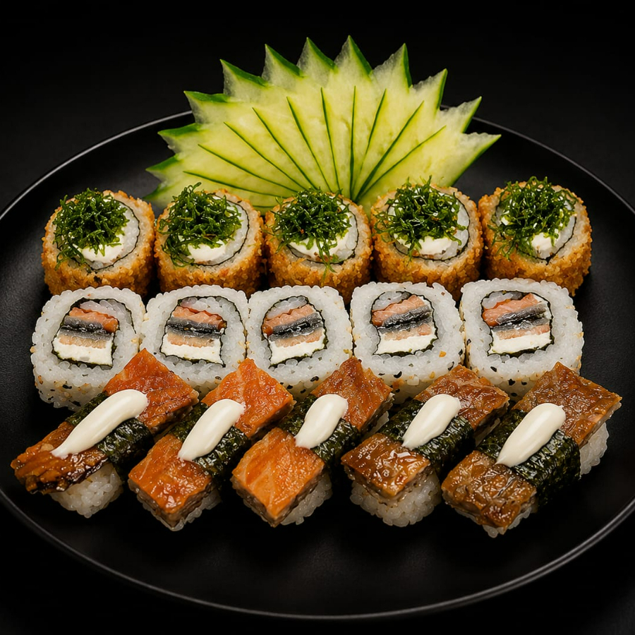5 Hot Holl crocantes com couve crispy, 5 uramakis skin e 5 niguiris skin com cream cheese. Um combinado especial para quem ama o sabor marcante do skin e a crocância perfeita.