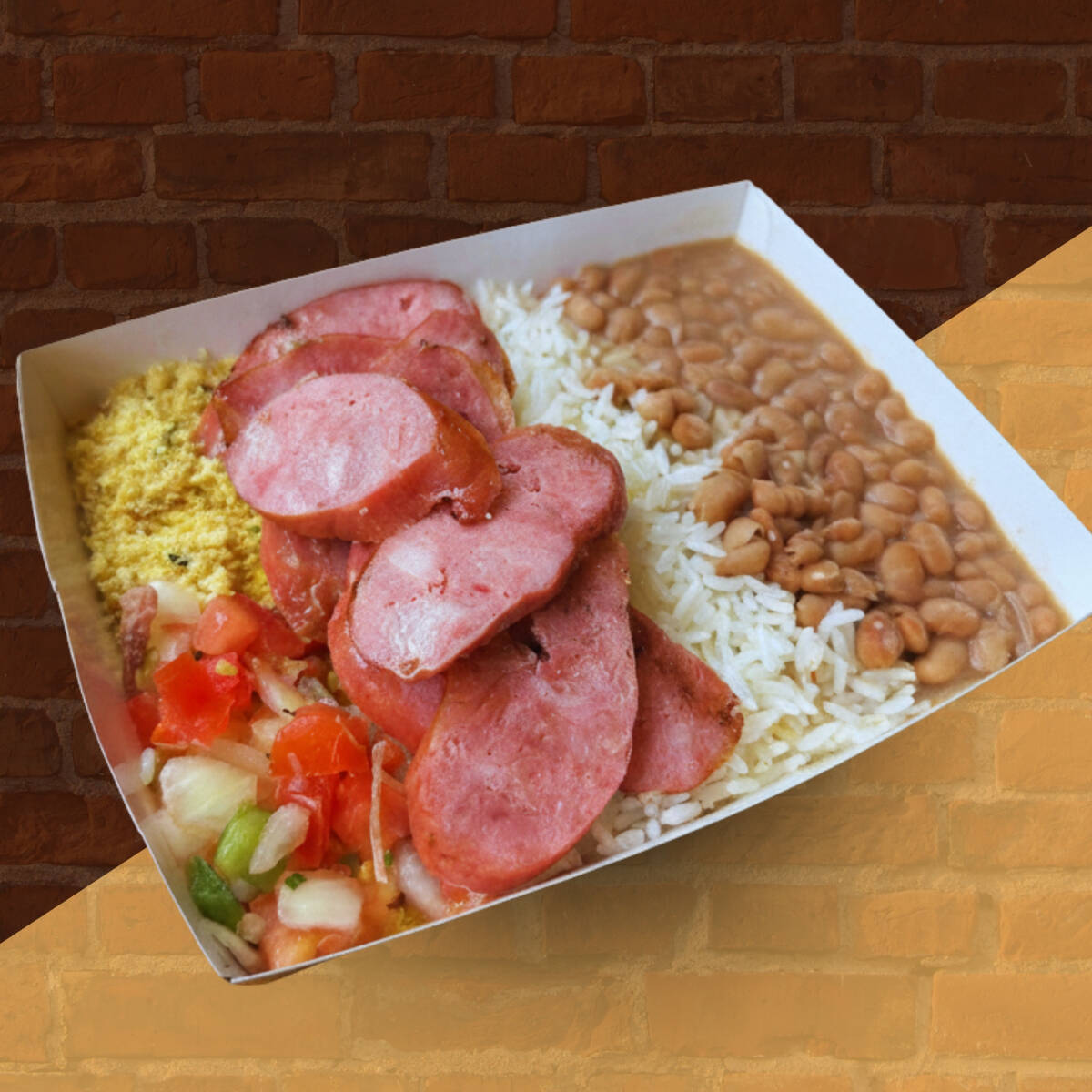 Linguiça toscana (120g) assada na brasa, acompanhada de arroz, feijão, vinagrete e farofa. *Não fazemos alterações*