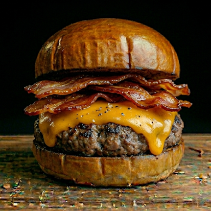 Pão de brioche, Hambúrguer 150g , bacon e cheddar