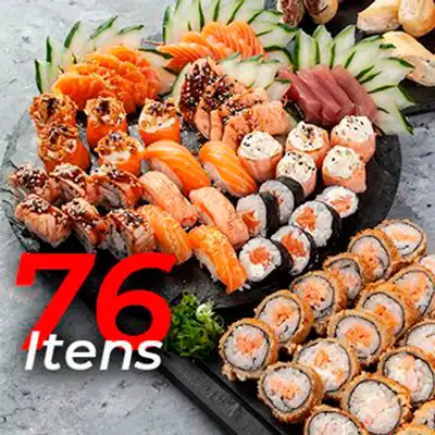 Itens: 2 Harumaki de Camarão 3 Bolinho D'ouro 4 Sashimi Salmão 4 Sashimi Salmão Trufado 4 Sashimi Salmão Toast 4 Sashimi de Atum 2 Sushi Salmão Trufado 2 Sushi Salmão Toast 5 Joe Joe Crispy 5 Joe Joe Toast 6 Ebiten Toast (Camarão) 6 Philadelphia Salmão 6 Hot Roll Uramaki Salmão 6 Hot Roll Philadelphia Ebi (Camarão) 12 Hot Roll Philadelphia Salmão 1 Harumaki de Choco Duo 1 Harumaki de Nutella (Acom