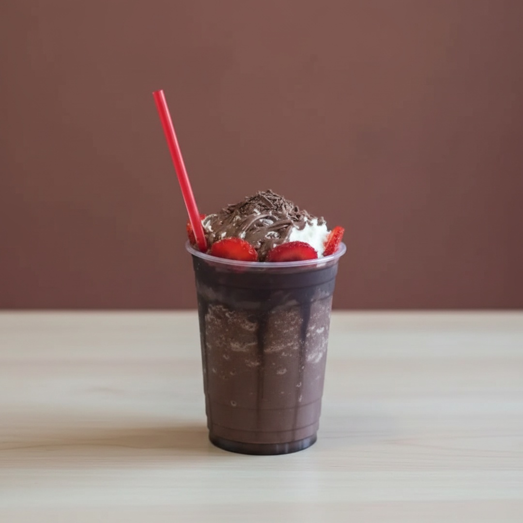 Açai cremoso , granola, leite condensado,banana, leite em pó, mousse de morango,brigadeiro,pedacinhos de morango e raspinhas de chocolate