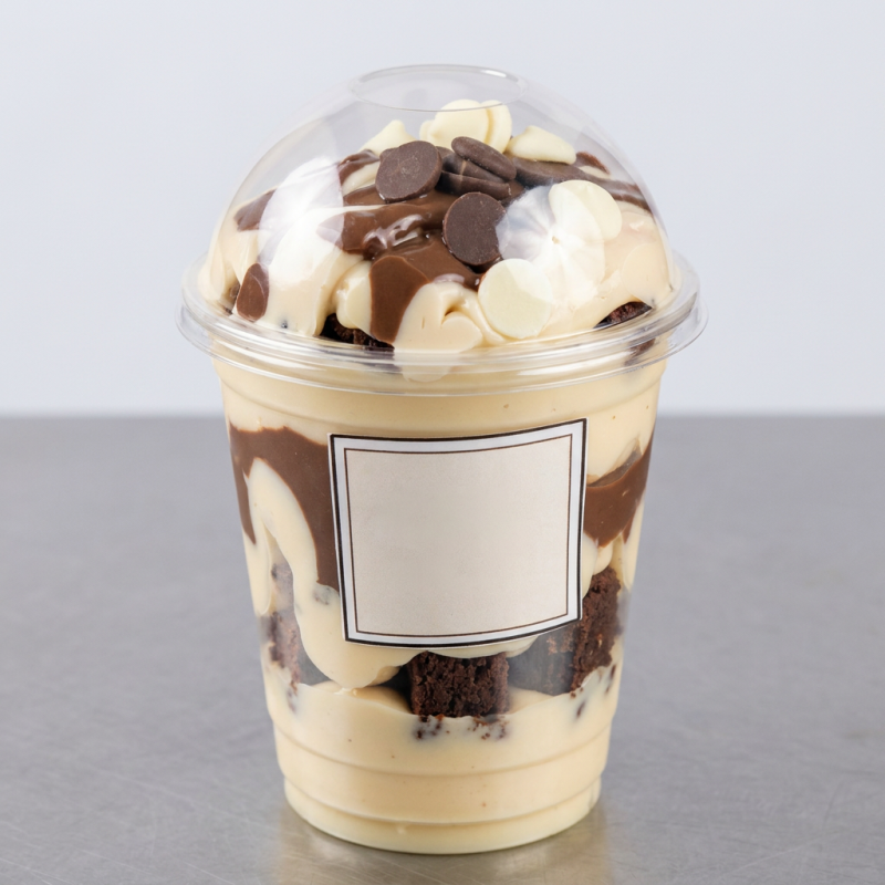 Copo edição especial Kinder Bueno. Feito com creme de chocolate branco, camada de creme de Kinder Bueno, Brownie, Nutella original e brigadeiro de chocolate 50%.