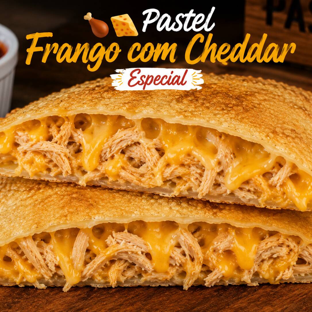 Frango desfiado, bem temperado e suculento, combinado com cheddar cremoso e cheio de sabor. Um recheio irresistível, com a cremosidade do cheddar e o sabor caseiro do frango, envolvido em uma massa sequinha, crocante e douradinha. 🤤