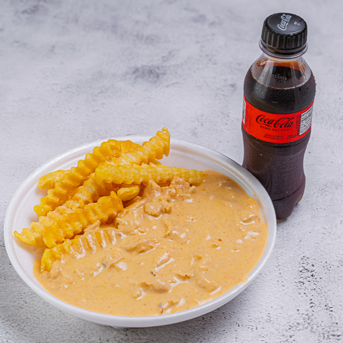 Marmita Individual 400 Gramas - Acompanha Arroz, Estrogonofe de frango, Batata Frita e Coca Pet Zero 200 ML (Marmita Indicada para 01 Pessoa)